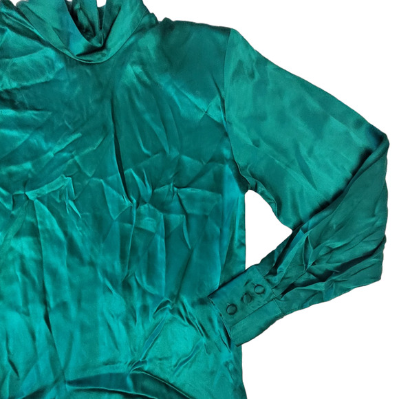 Talbots Vintage Petite Silk Satin Turtleneck Luxe Button Back Long Sleeve Blouse - Picture 7 of 15